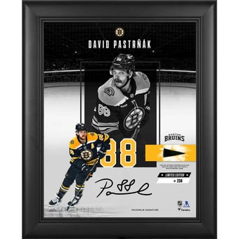 David Pastrnak Boston Bruins Facsimile Signature Framed 11" x 14" Showcase Collage with a Piece of Game-Used Puck - Limited Edition of 250