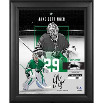 Jake Oettinger Dallas Stars Facsimile Signature Framed 11" x 14" Showcase Collage with a Piece of Game-Used Puck - Limited Edition of 250