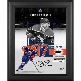 Connor McDavid Edmonton Oilers Facsimile Signature Framed 11" x 14" Showcase Collage with a Piece of Game-Used Puck - Limited Edition of 250