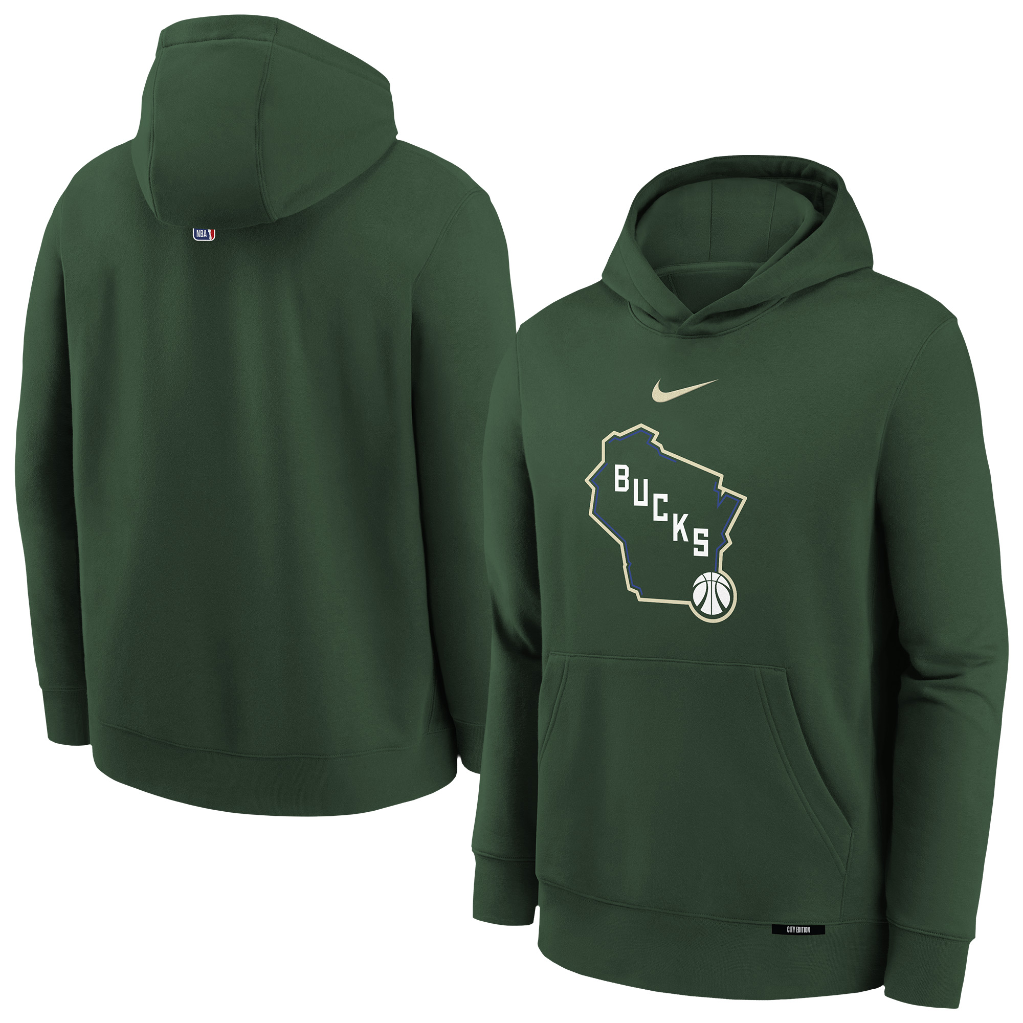 Youth Nike Hunter Green Milwaukee Bucks 2025/26 City Edition Club Fleece Pullover Hoodie
