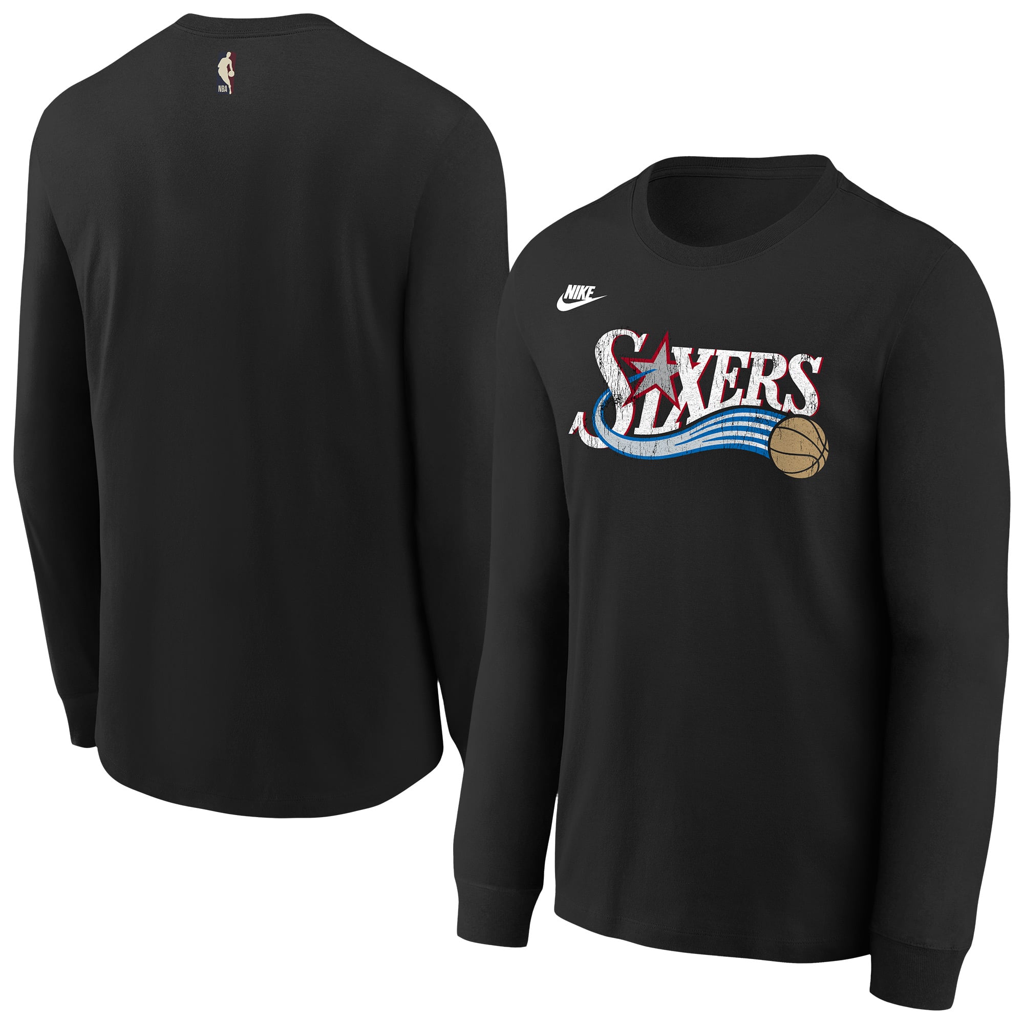 Youth Nike  Black Philadelphia 76ers Hardwood Classics Essential Logo Max90 Long Sleeve T-Shirt