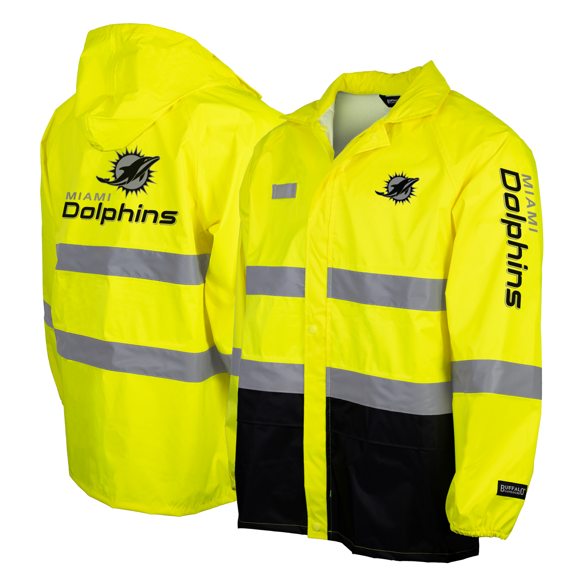 Men's Yellow Miami Dolphins Hi-Vis Safety Waterproof Rainshell Full-Zip Hooded Jacket