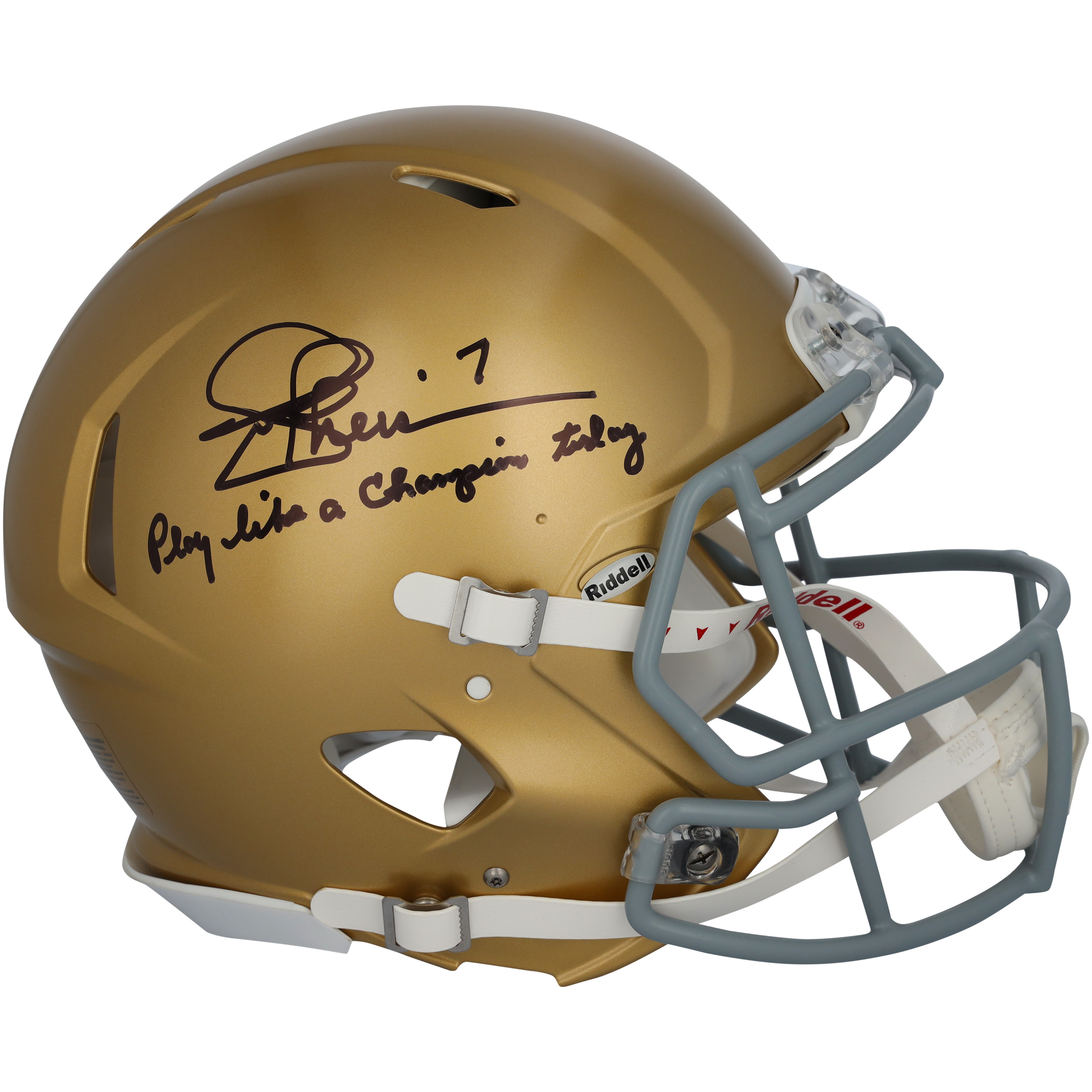 Joe Theismann Notre Dame Fighting Irish Autographed Riddell Speed Authentic Helmet with "Play Like a Champion Today" Inscription