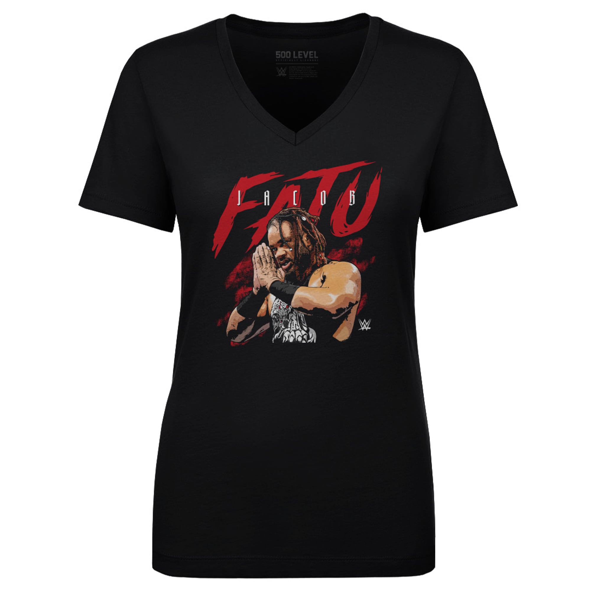 Women's 500 Level Black Jacob Fatu Name Grunge V-Neck T-Shirt