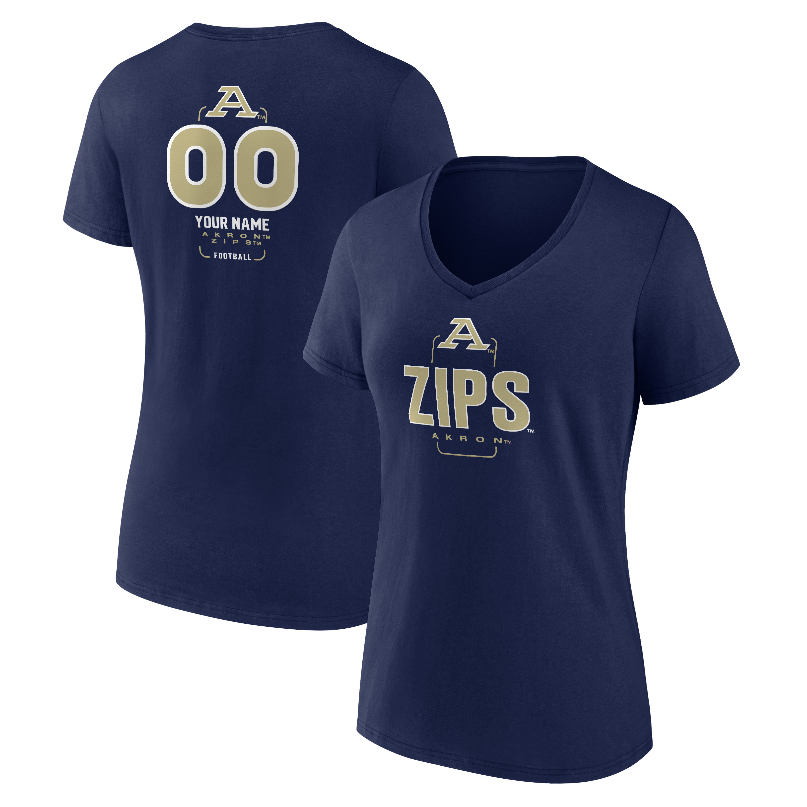 Women's Navy Akron Zips Personalized Name & Number Midfielder V-Neck T-Shirt