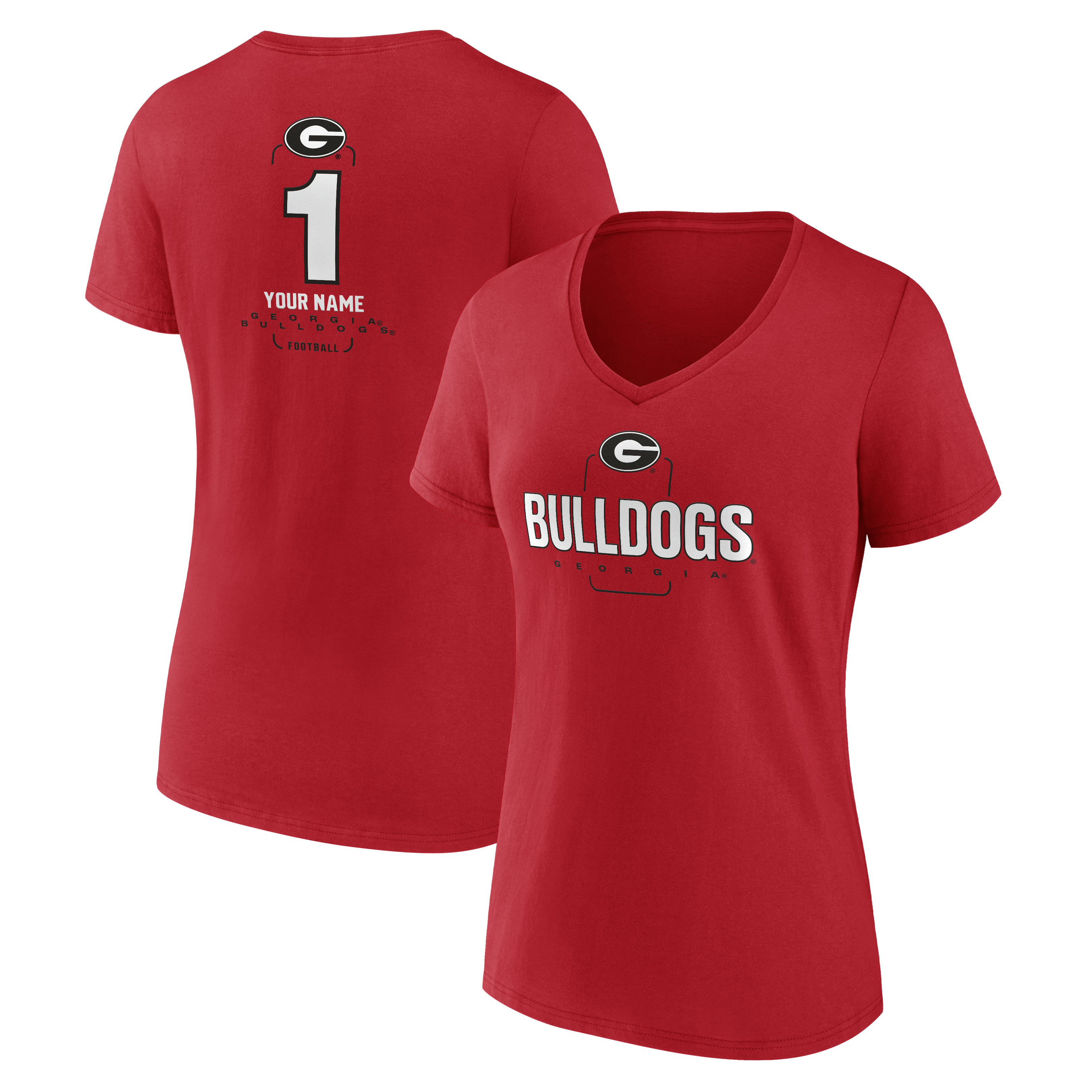 Women's Red Georgia Bulldogs Personalized Any Name Midfielder V-Neck T-Shirt