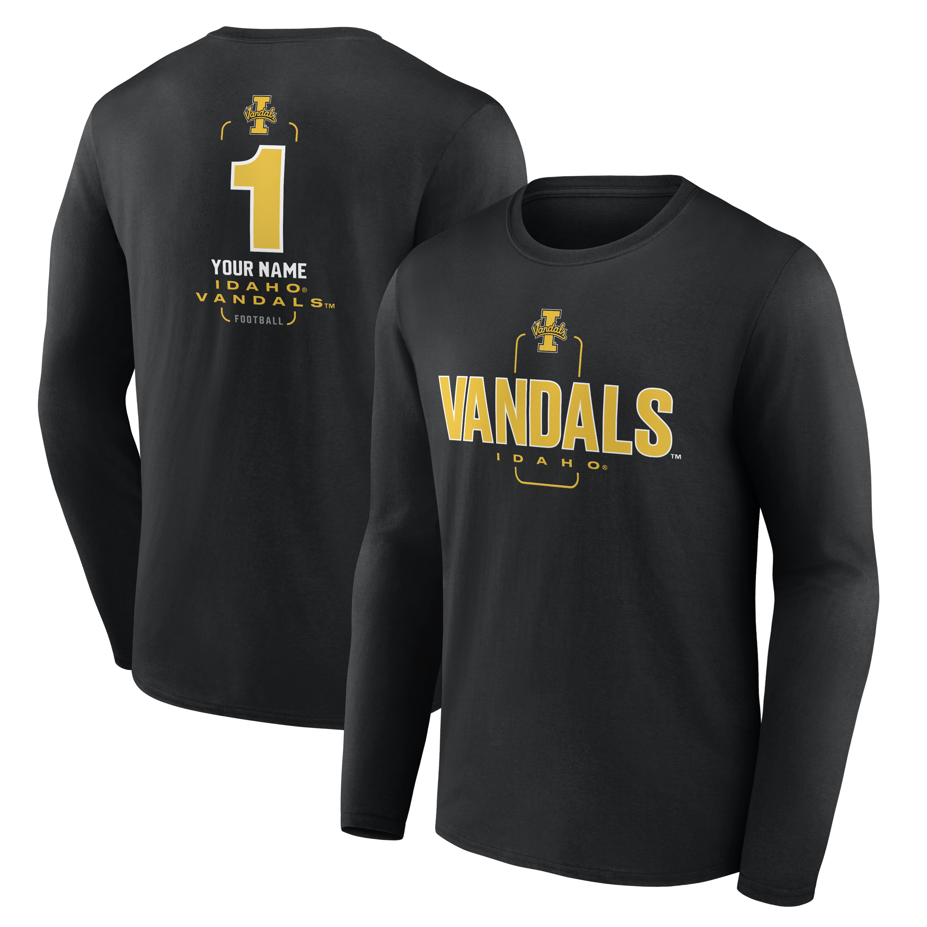 Men's  Black Idaho Vandals Personalized Any Name Midfielder Long Sleeve T-Shirt