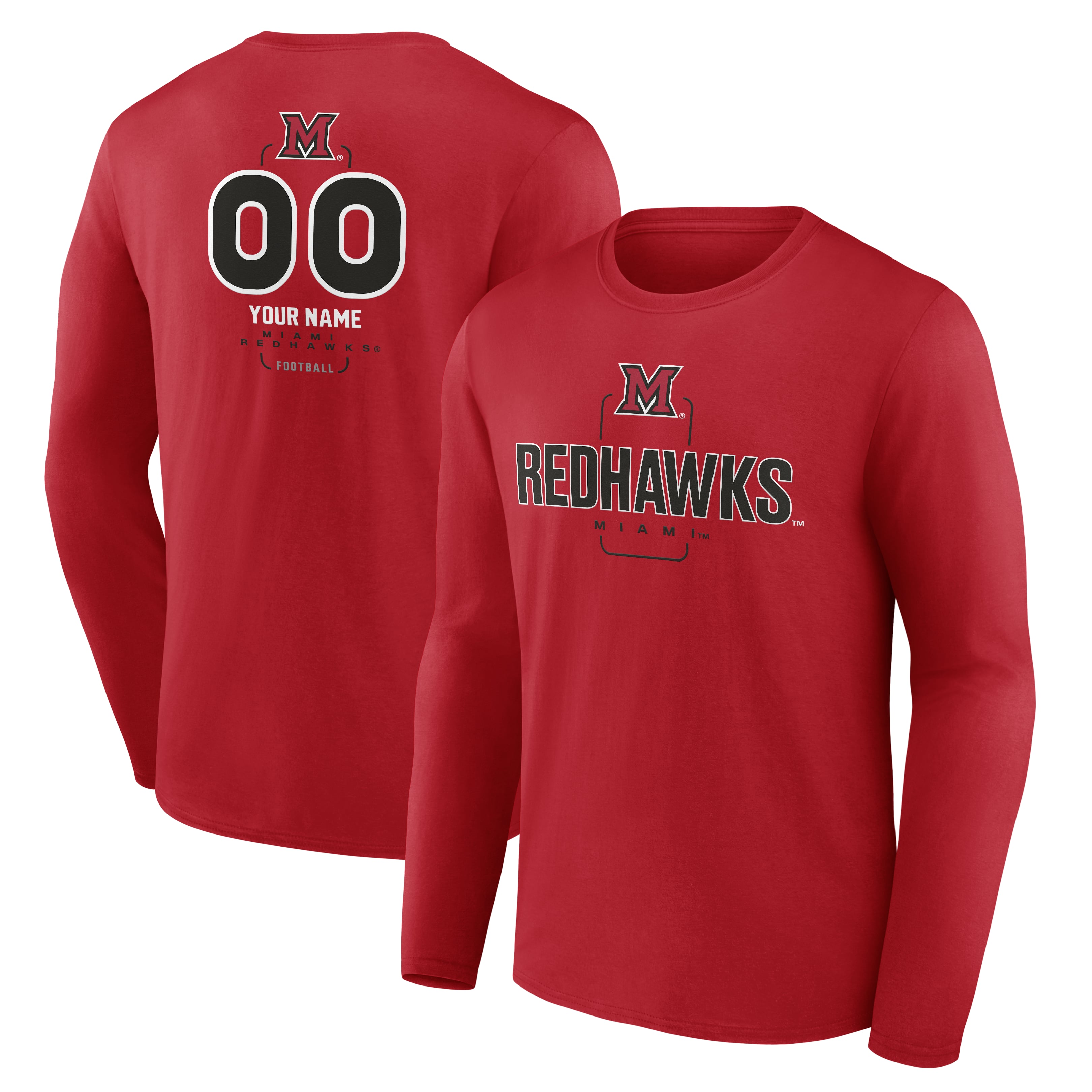 Men's  Red Miami University RedHawks Personalized Name & Number Midfielder Long Sleeve T-Shirt