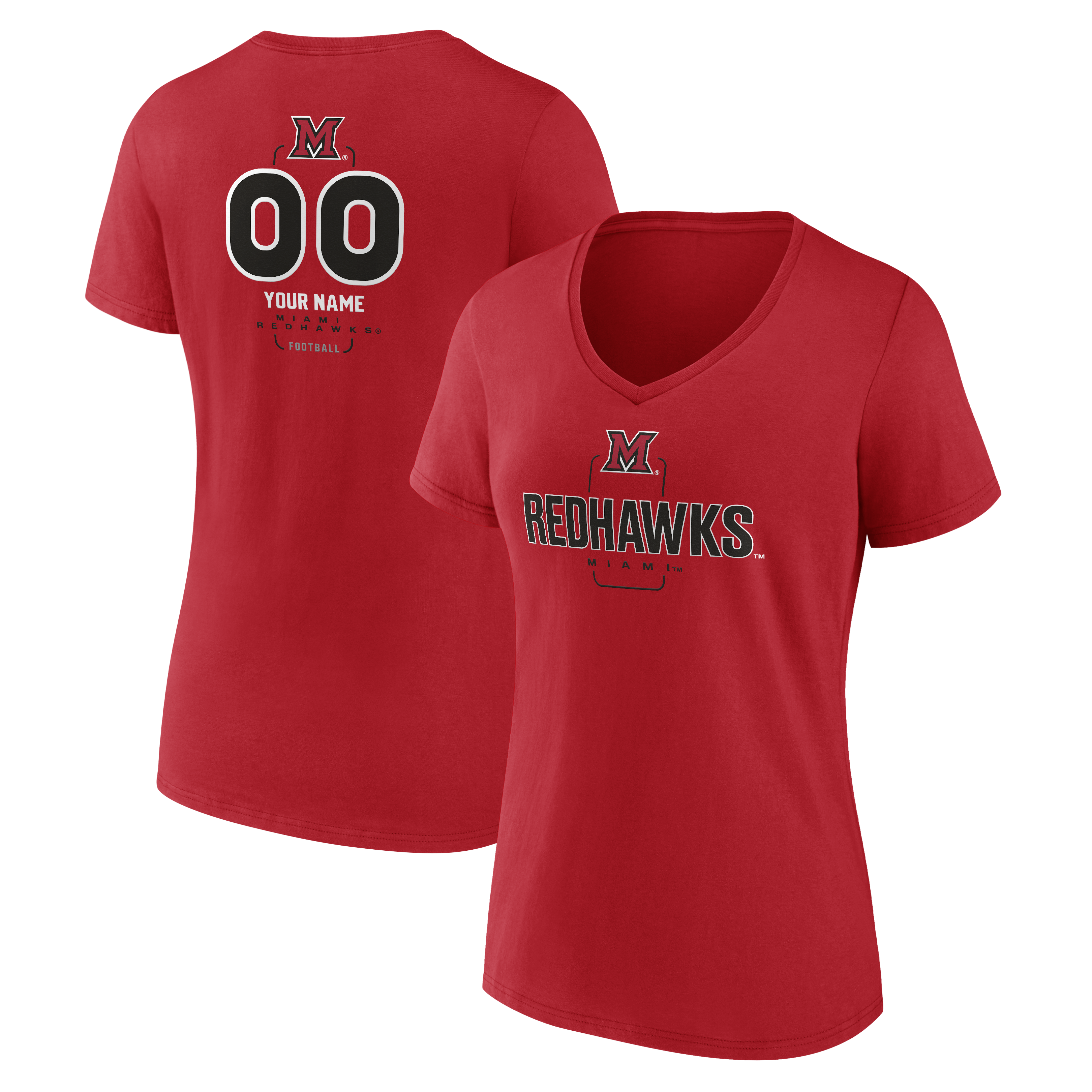 Women's Red Miami University RedHawks Personalized Name & Number Midfielder V-Neck T-Shirt