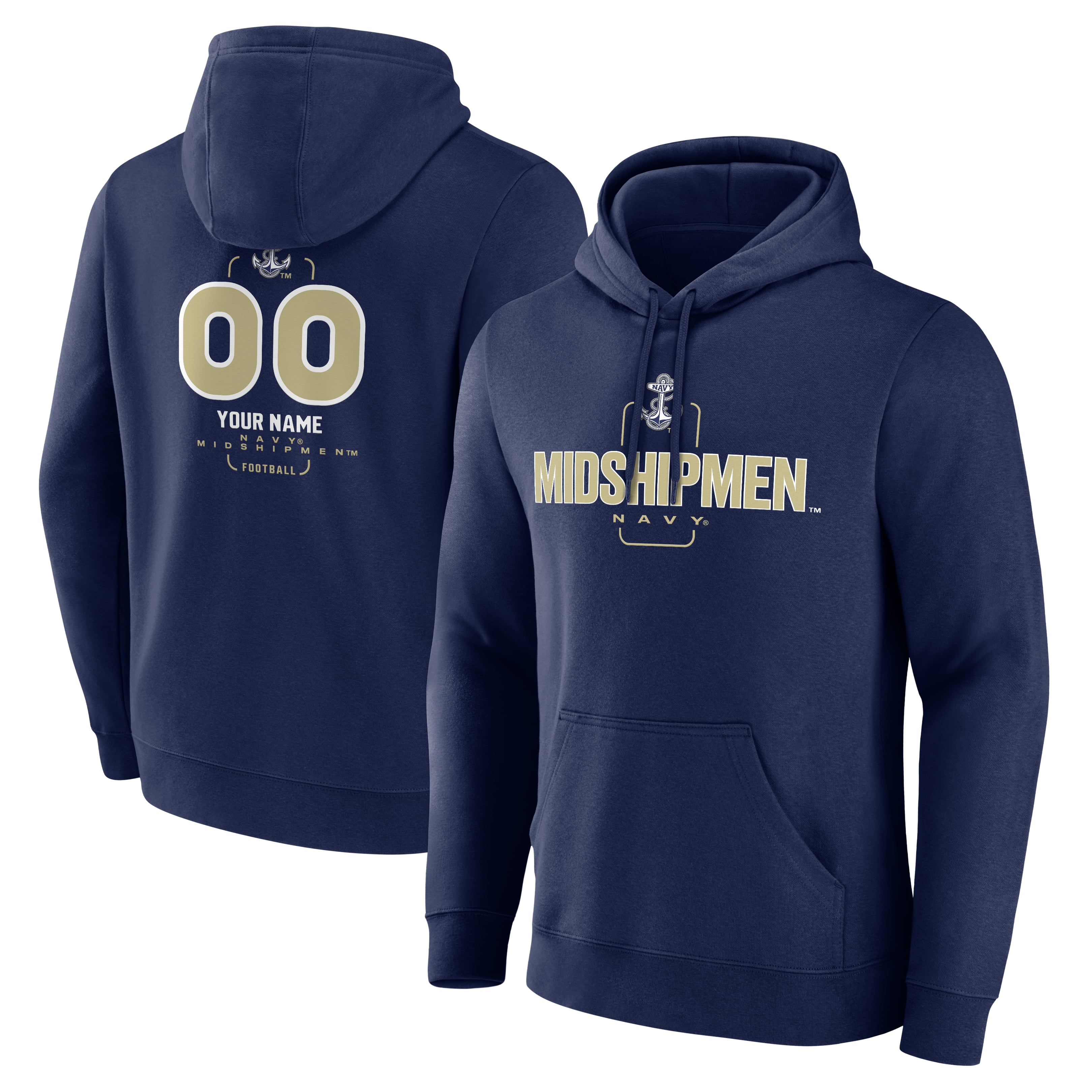 Men's  Navy Navy Midshipmen Personalized Name & Number Midfielder Pullover Hoodie