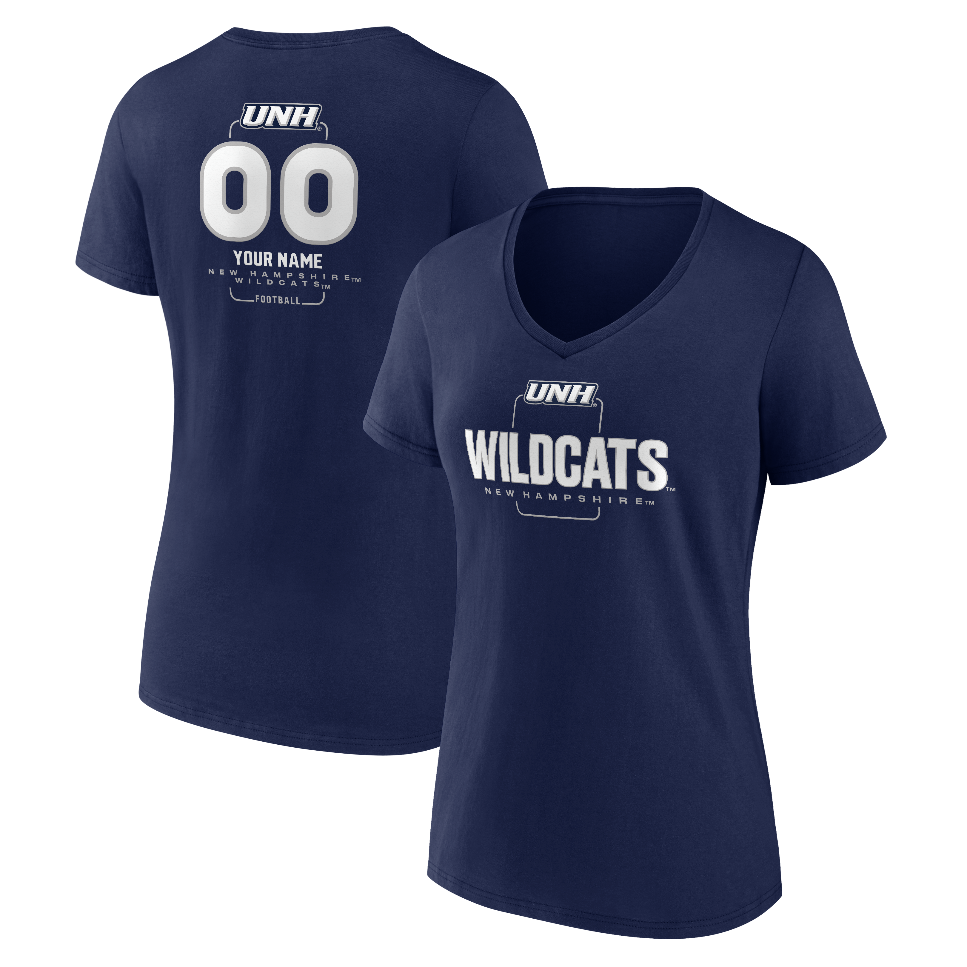 Women's Navy New Hampshire Wildcats Personalized Name & Number Midfielder V-Neck T-Shirt