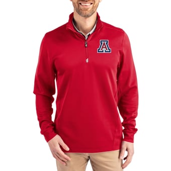 Men's Cutter & Buck  Red Arizona Wildcats DryTec Traverse Stretch Eco Tri-Blend Quarter-Zip Pullover