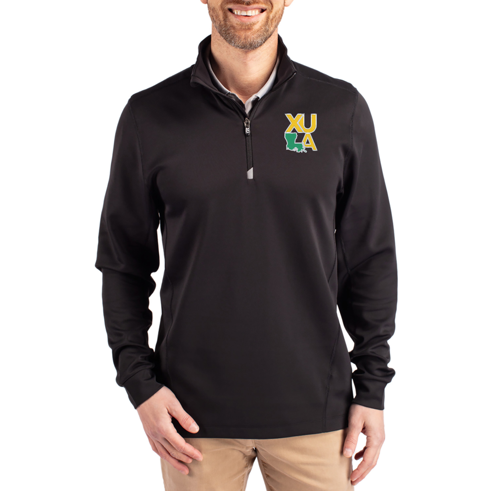 Men’s Cutter & Buck Black Xavier University of Louisiana Gold Rush DryTec Traverse Stretch Eco Tri-Blend Quarter-Zip Pullover Men’s Cutter & Buck Black Xavier University of Louisiana Gold Rush DryTec Traverse Stretch Eco Tri-Blend Quarter-Zip Pullover