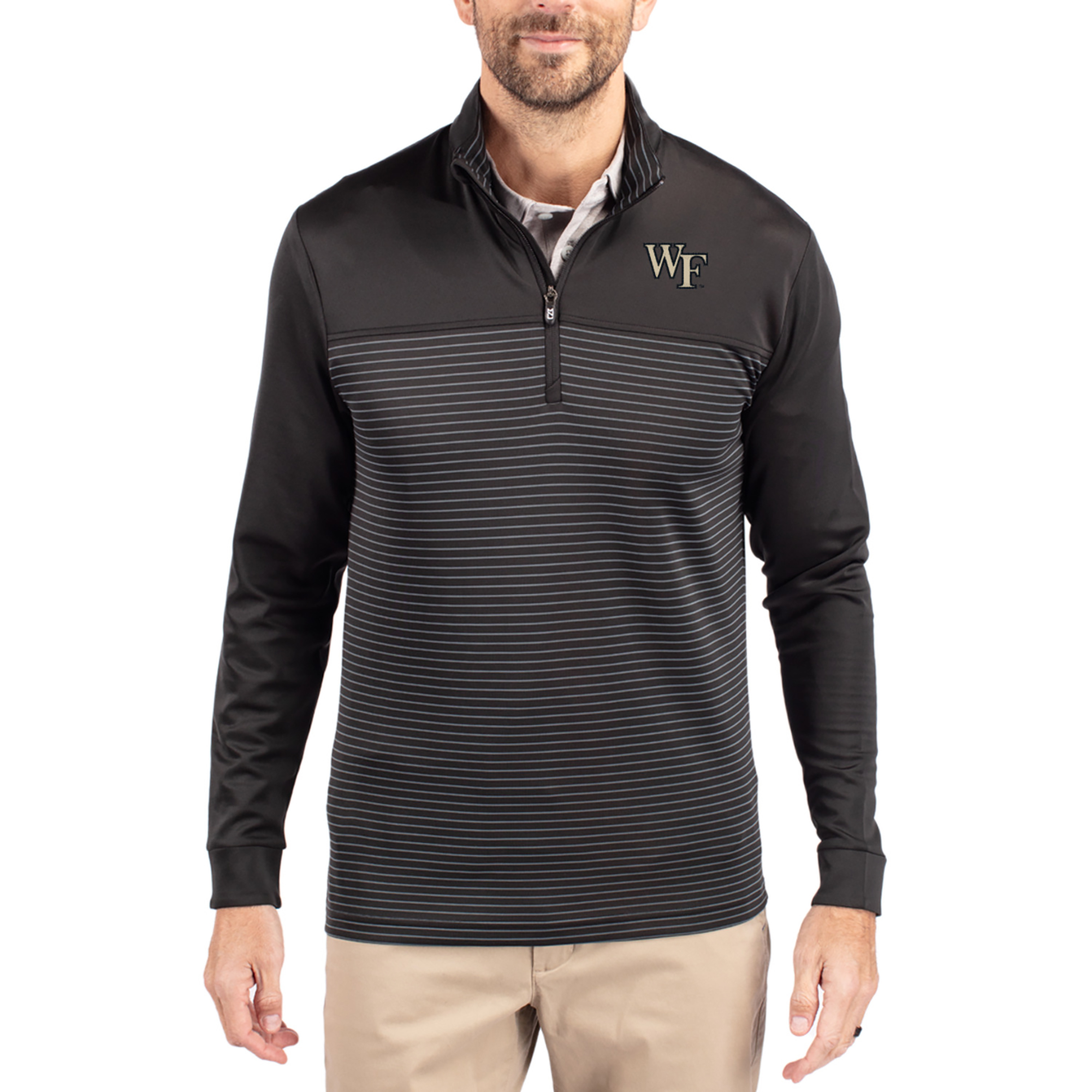 Men’s Cutter & Buck Black Wake Forest Demon Deacons Traverse Stretch Eco Stripe DryTec Tri-Blend Quarter-Zip Pullover Men’s Cutter & Buck Black Wake Forest Demon Deacons Traverse Stretch Eco Stripe DryTec Tri-Blend Quarter-Zip Pullover