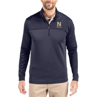 Men's Cutter & Buck  Navy Navy Midshipmen Traverse Stretch Eco Stripe DryTec Tri-Blend Quarter-Zip Pullover