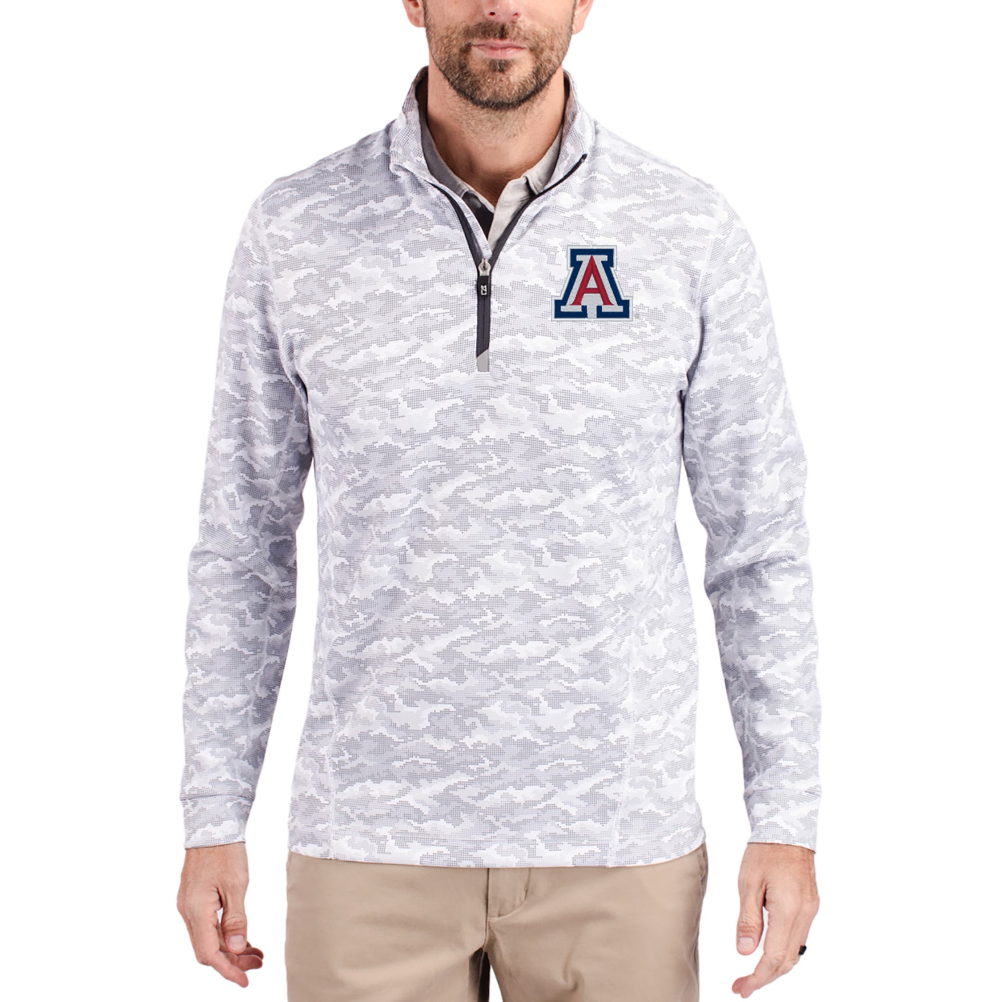 Men's Cutter & Buck  Gray Arizona Wildcats Traverse Stretch Eco Camo DryTec Tri-Blend Quarter-Zip Pullover