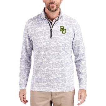 Men's Cutter & Buck  Gray Baylor Bears Traverse Stretch Eco Camo DryTec Tri-Blend Quarter-Zip Pullover