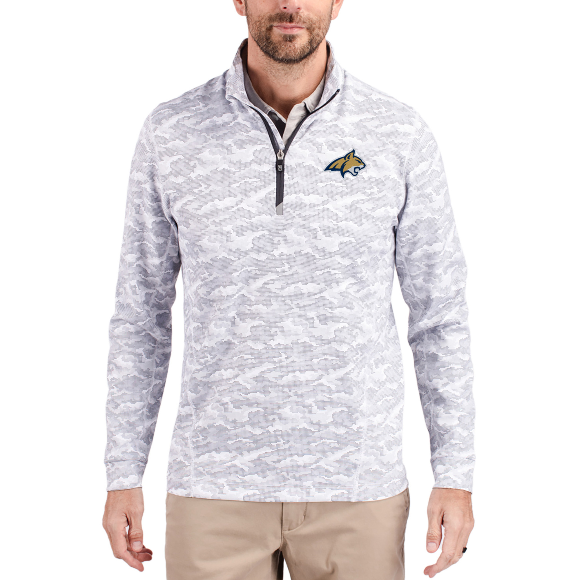 Men’s Cutter & Buck Gray Montana State Bobcats Traverse Stretch Eco Camo DryTec Tri-Blend Quarter-Zip Pullover