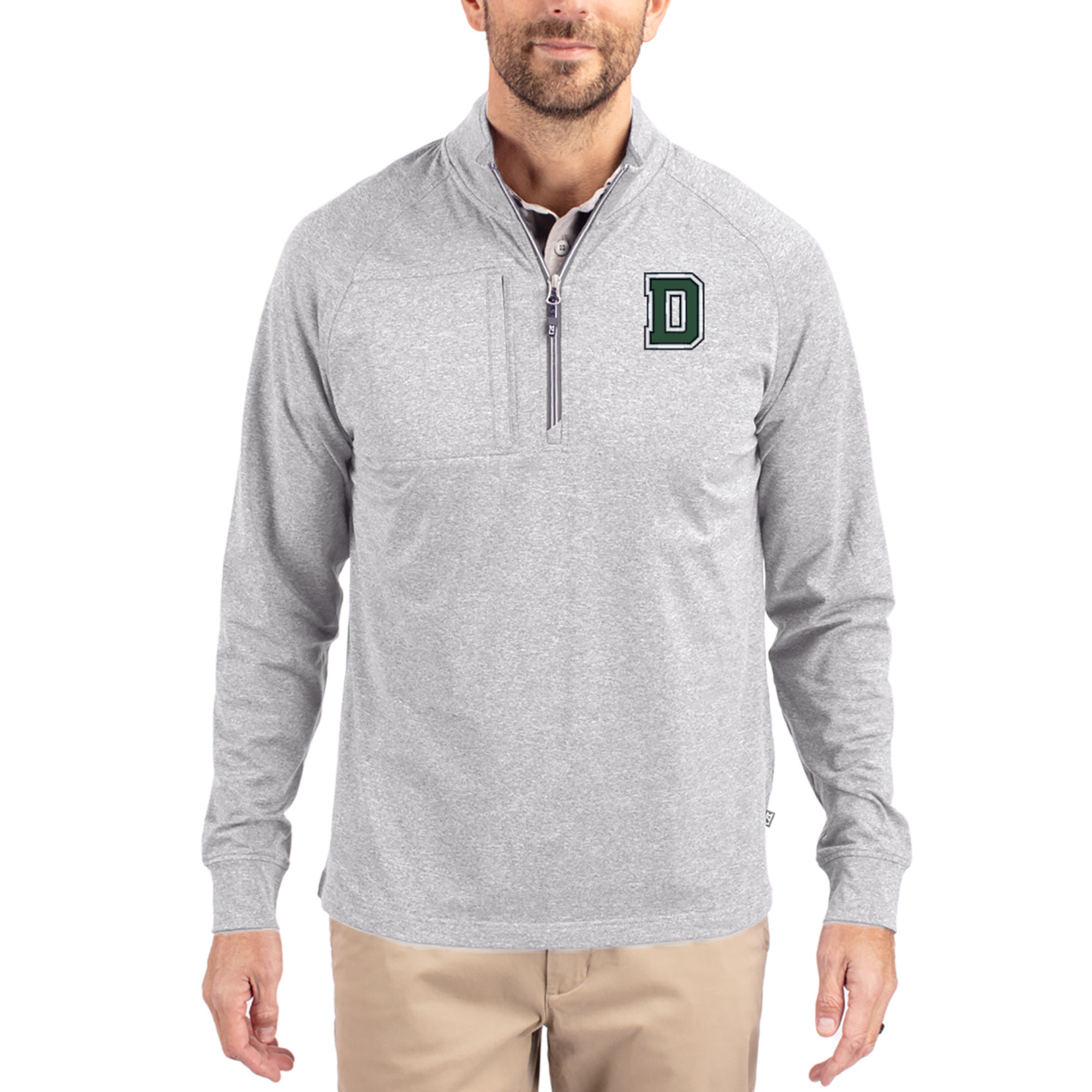 Women’s Cutter & Buck Heather Gray Dartmouth Big Green Adapt Eco Knit Stretch Recycled DryTec Raglan Quarter-Zip Pullover Women’s Cutter & Buck Heather Gray Dartmouth Big Green Adapt Eco Knit Stretch Recycled DryTec Raglan Quarter-Zip Pullover