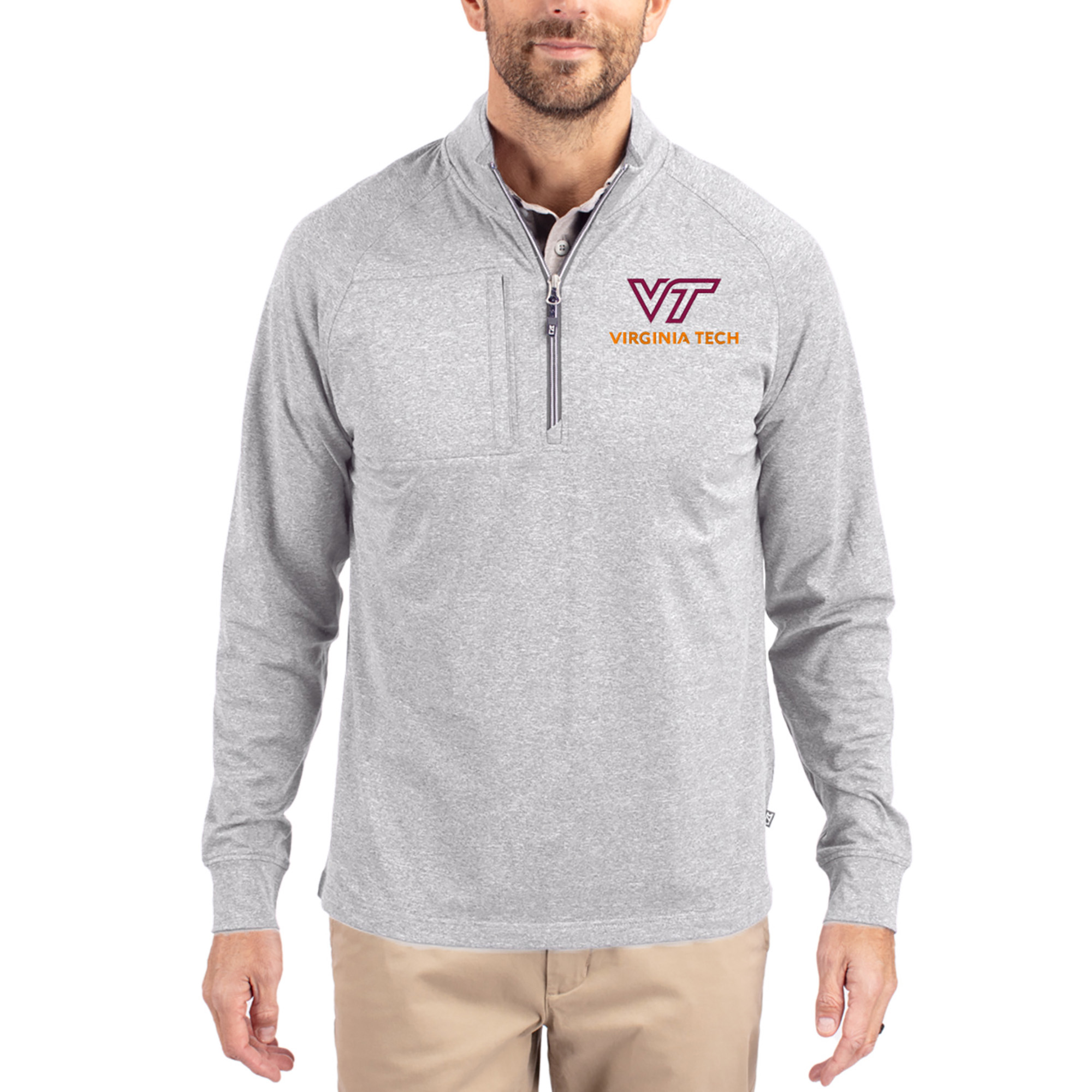 Women’s Cutter & Buck Heather Gray Virginia Tech Hokies Adapt Eco Knit Stretch Recycled DryTec Raglan Quarter-Zip Pullover Women’s Cutter & Buck Heather Gray Virginia Tech Hokies Adapt Eco Knit Stretch Recycled DryTec Raglan Quarter-Zip Pullover