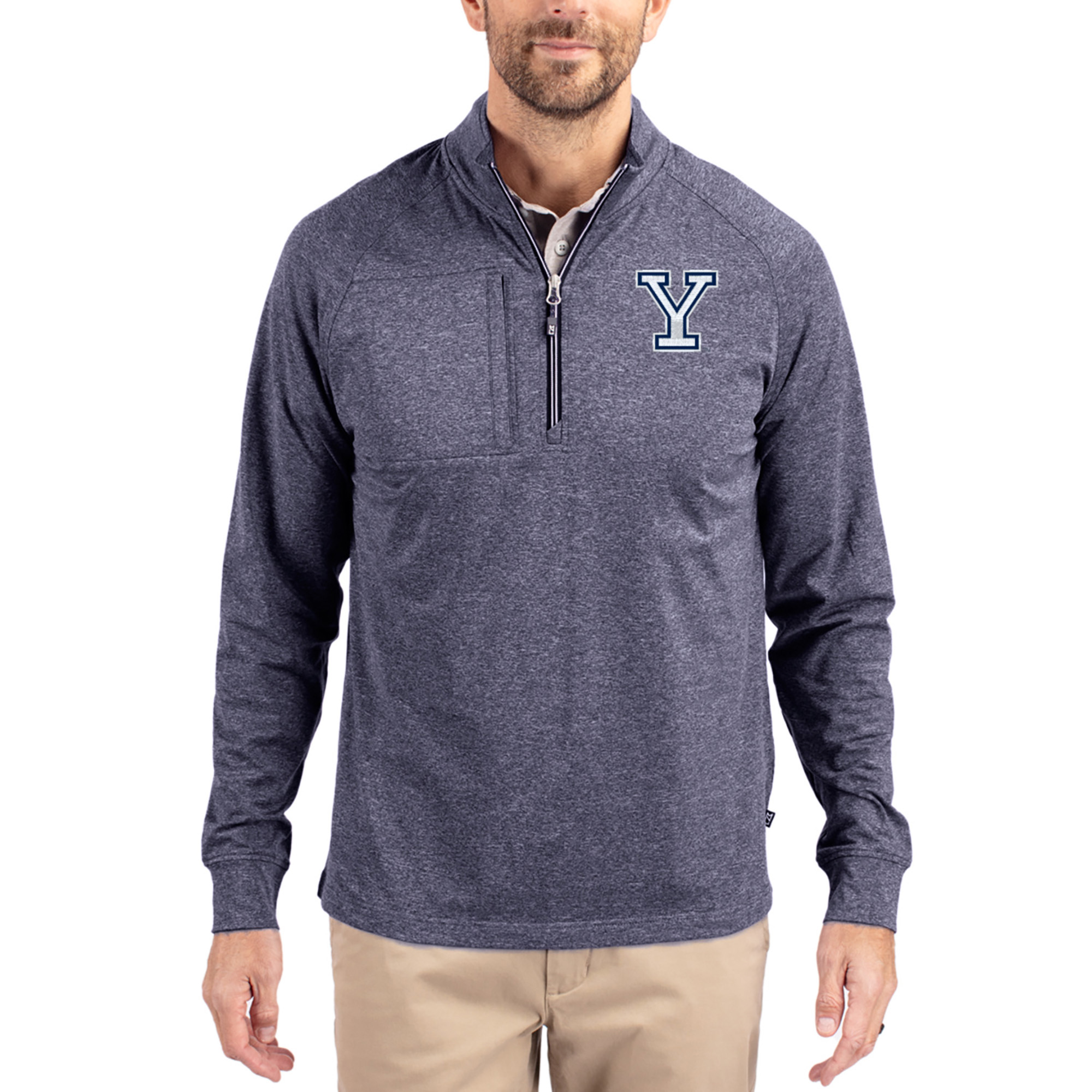 Women’s Cutter & Buck Heather Navy Yale Bulldogs Adapt Eco Knit Stretch Recycled DryTec Raglan Quarter-Zip Pullover Women’s Cutter & Buck Heather Navy Yale Bulldogs Adapt Eco Knit Stretch Recycled DryTec Raglan Quarter-Zip Pullover