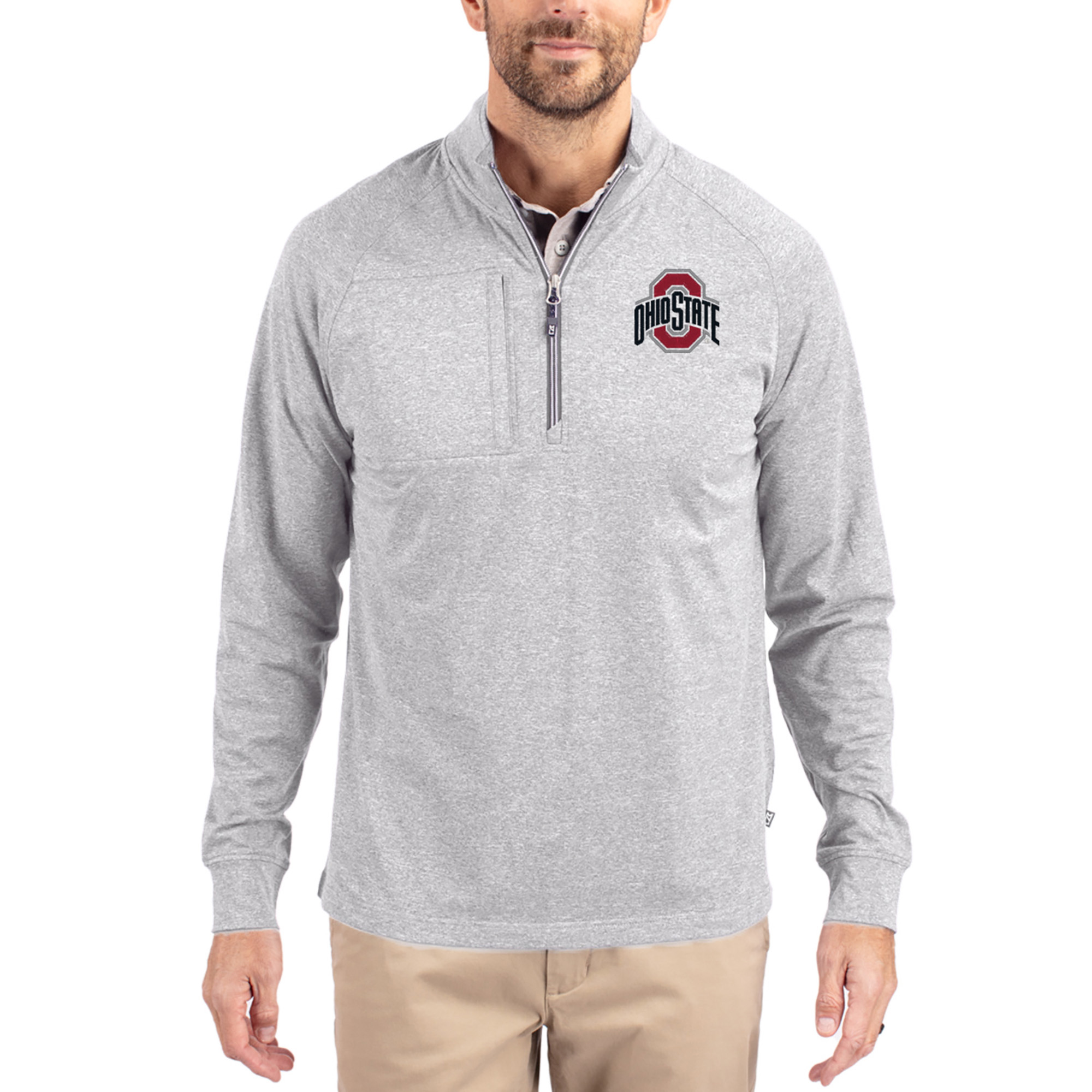 Women’s Cutter & Buck Heather Gray Ohio State Buckeyes Adapt Eco Knit Stretch Recycled DryTec Raglan Quarter-Zip Pullover Women’s Cutter & Buck Heather Gray Ohio State Buckeyes Adapt Eco Knit Stretch Recycled DryTec Raglan Quarter-Zip Pullover