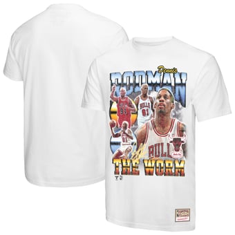 Men's Mitchell & Ness Dennis Rodman White Chicago Bulls Hardwood Classics Commemorative Player Collage T-Shirt