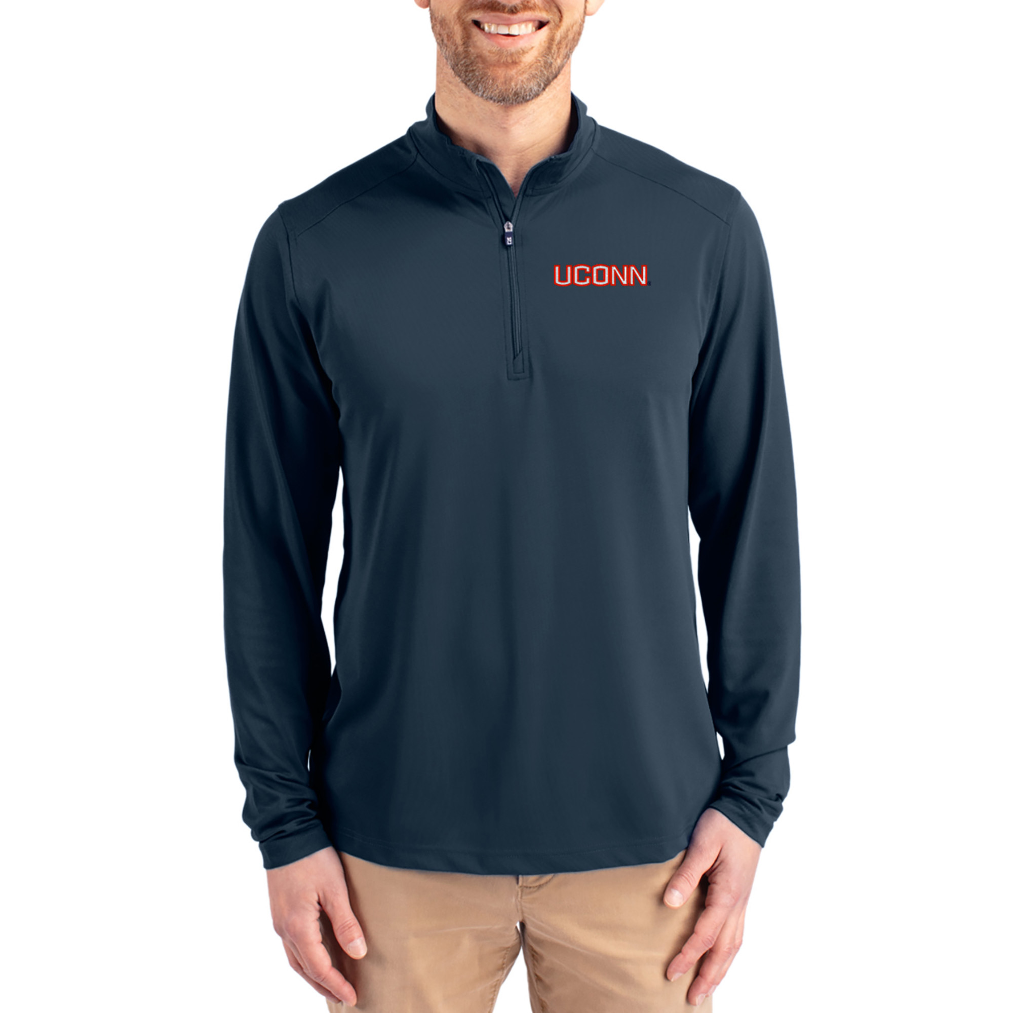 Men's Cutter & Buck  Navy UConn Huskies Virtue DryTec Quarter-Zip Pullover