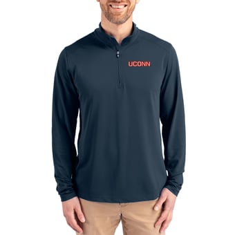Men's Cutter & Buck  Navy UConn Huskies Virtue DryTec Quarter-Zip Pullover