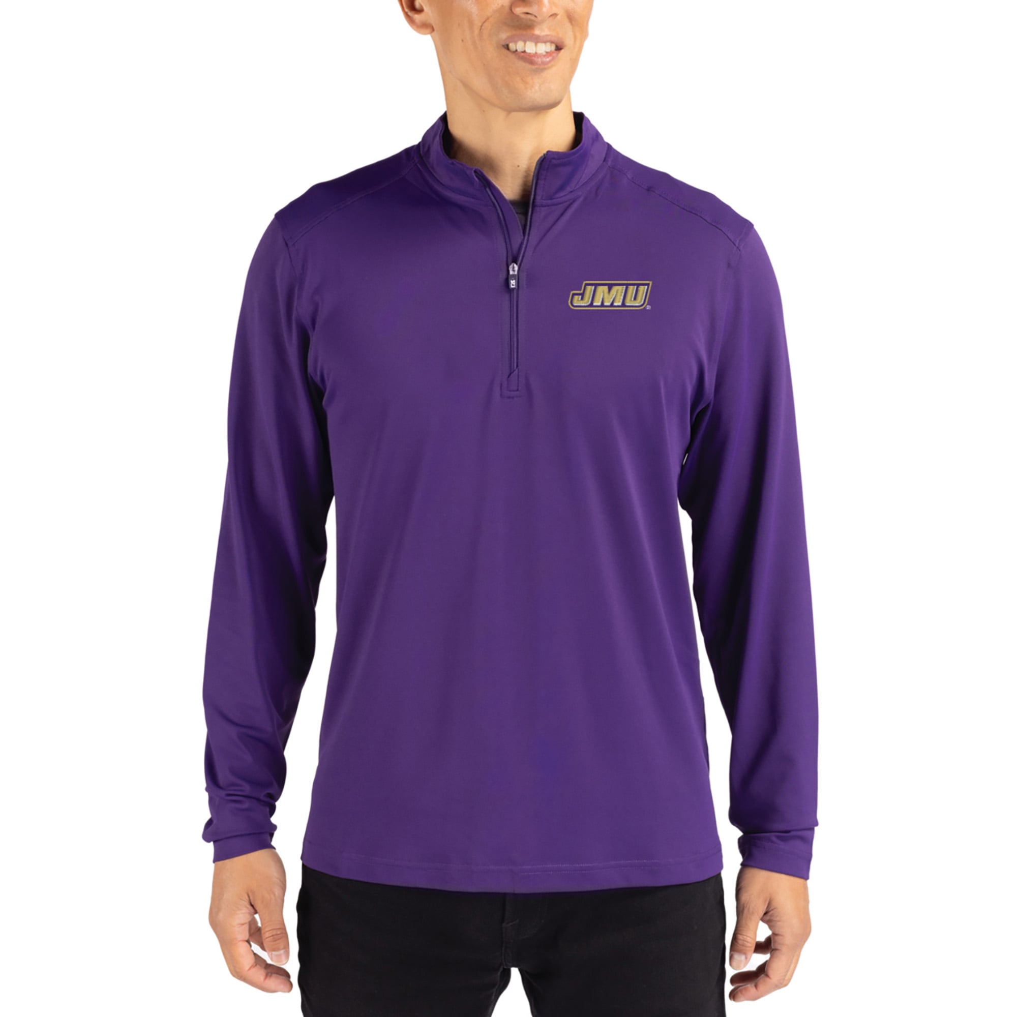 Men's Cutter & Buck Purple James Madison Dukes Virtue DryTec Quarter-Zip Pullover