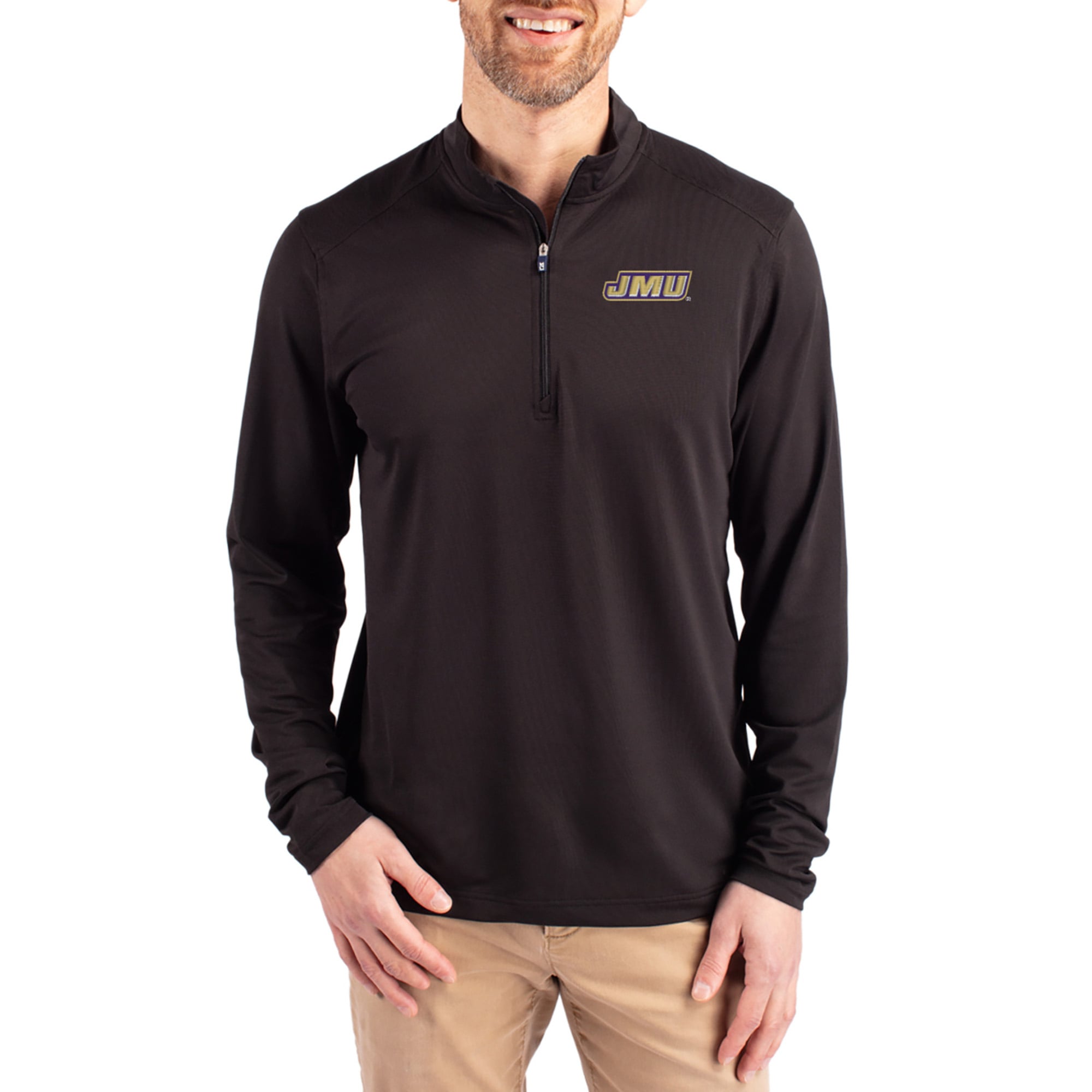 Men's Cutter & Buck  Black James Madison Dukes Virtue DryTec Quarter-Zip Pullover