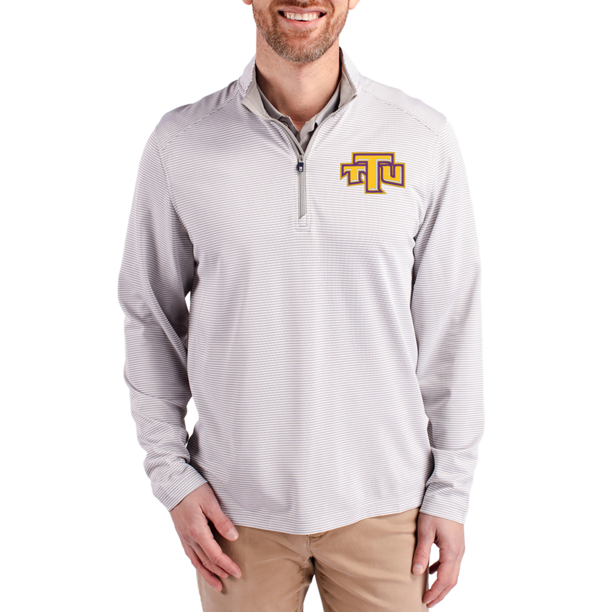 Men’s Cutter & Buck Gray Tennessee Tech Golden Eagles Virtue Micro Stripe DryTec Quarter-Zip Pullover