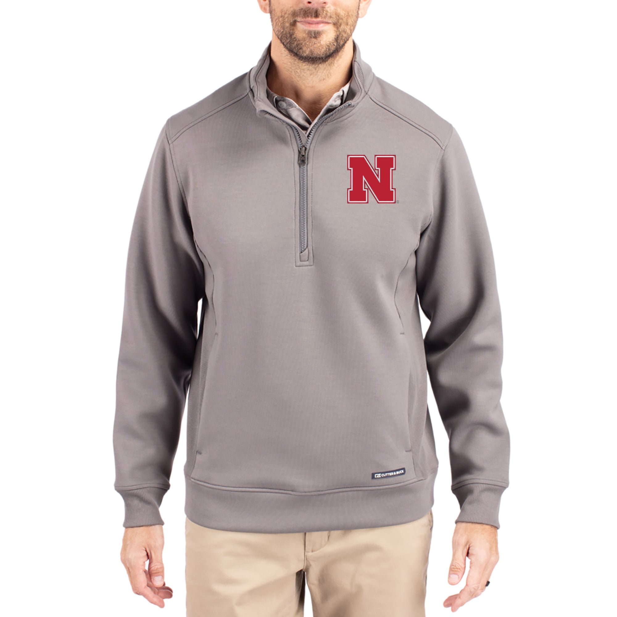 Men's Cutter & Buck  Gray Nebraska Huskers Roam Eco Recycled Quarter-Zip Pullover