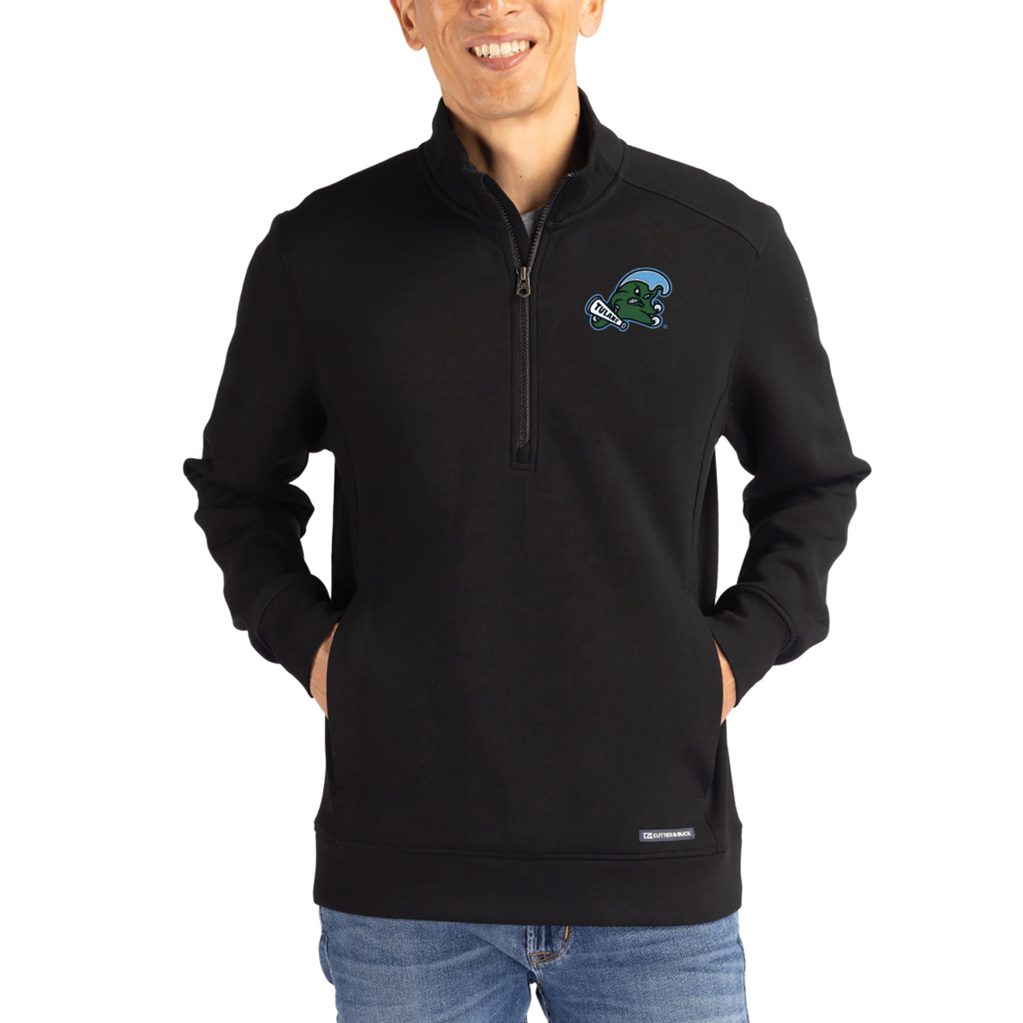 Men’s Cutter & Buck Black Tulane Green Wave Roam Eco Recycled Quarter-Zip Pullover Men’s Cutter & Buck Black Tulane Green Wave Roam Eco Recycled Quarter-Zip Pullover