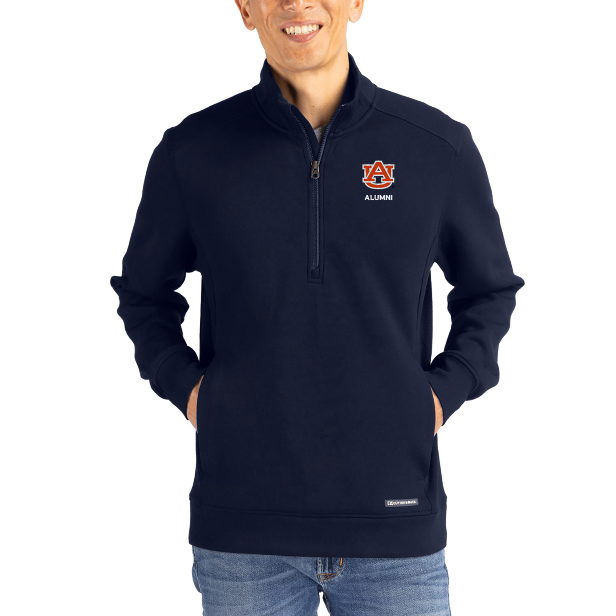 Men's Cutter & Buck  Navy Auburn Tigers Roam Eco Recycled Quarter-Zip Pullover