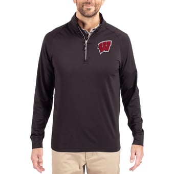 Men's Cutter & Buck Wisconsin Badgers Adapt Eco Knit Stretch Recycled Quarter-Zip Pullover
