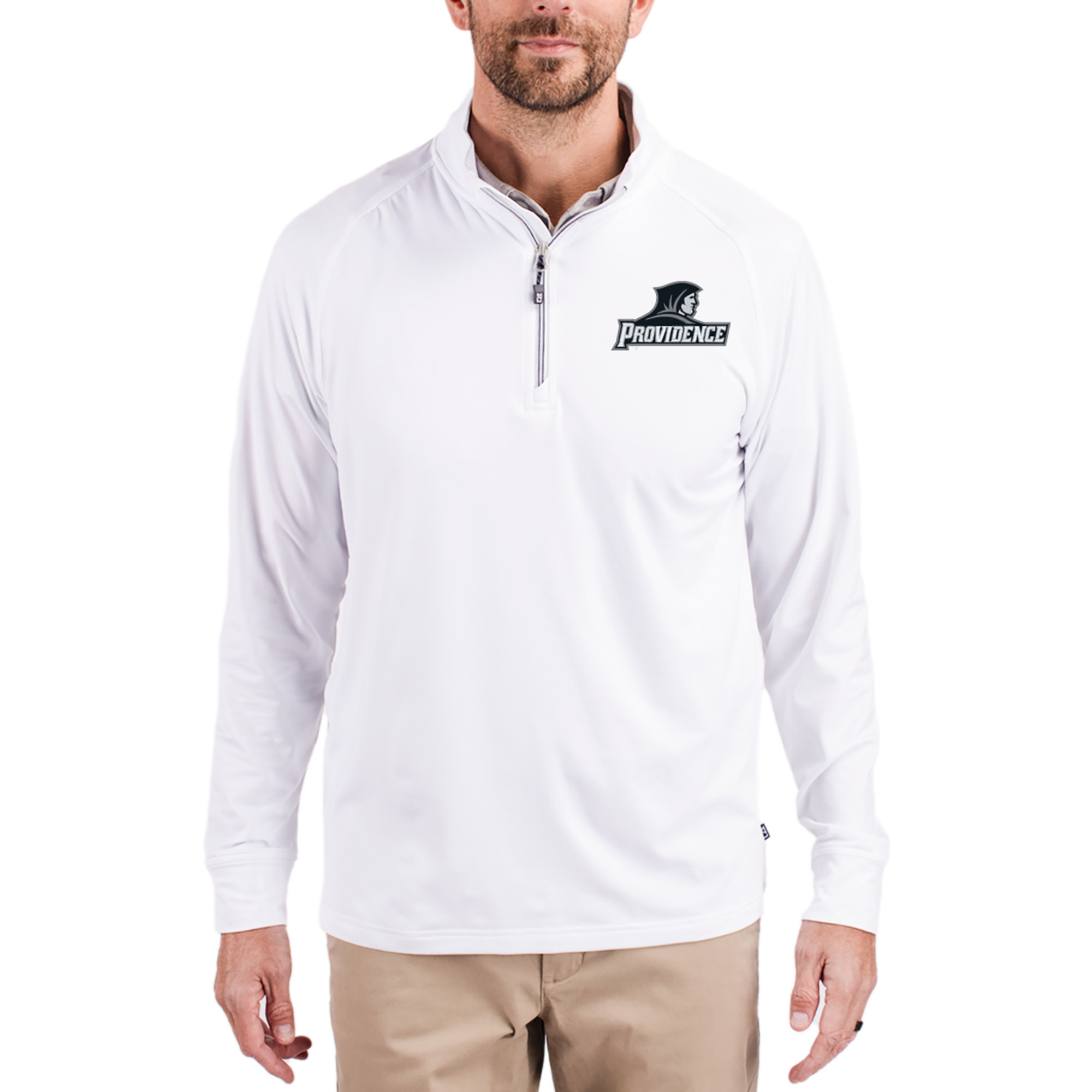 Men’s Cutter & Buck White Providence Friars Adapt Eco Knit Stretch Recycled Quarter-Zip Pullover