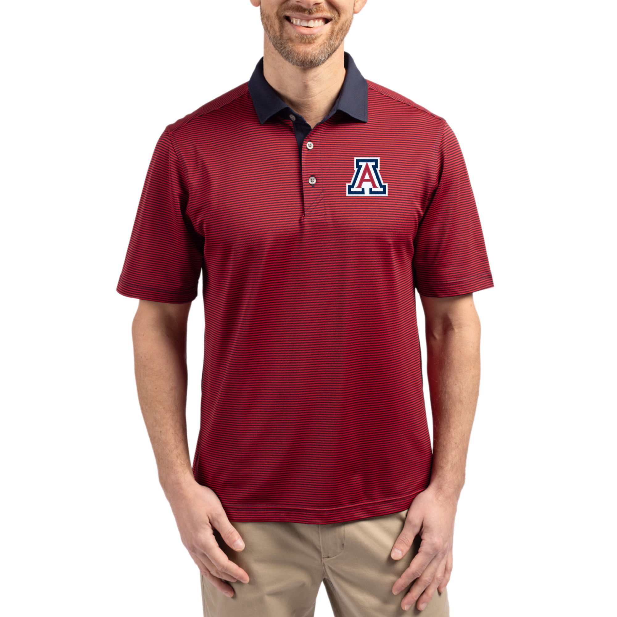 Men's Cutter & Buck  Red/Navy Arizona Wildcats DryTec Virtue Eco Pique Recycled Polo