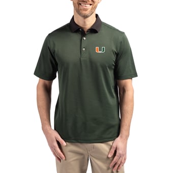 Men's Cutter & Buck  Hunter Green/Black Miami Hurricanes DryTec Virtue Eco Pique Recycled Polo