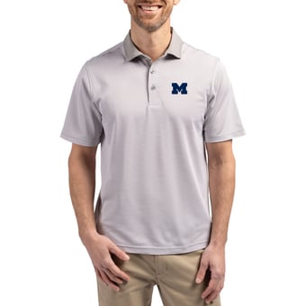 Men's Cutter & Buck  Gray/White Michigan Wolverines DryTec Virtue Eco Pique Recycled Polo