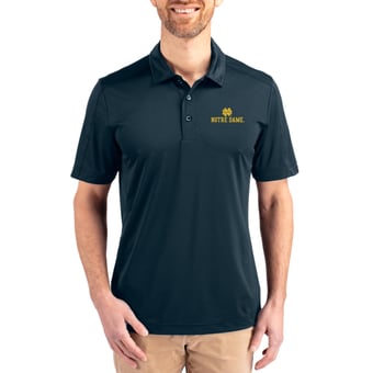 Men's Cutter & Buck Navy Notre Dame Fighting Irish Prospect Eco Textured Stretch Recycled Polo