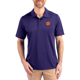 Men's Cutter & Buck Purple Clemson Tigers Prospect Eco Textured Stretch Recycled Polo