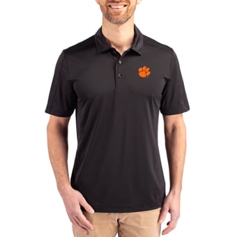 Men's Cutter & Buck Black Clemson Tigers Prospect Eco Textured Stretch Recycled Polo