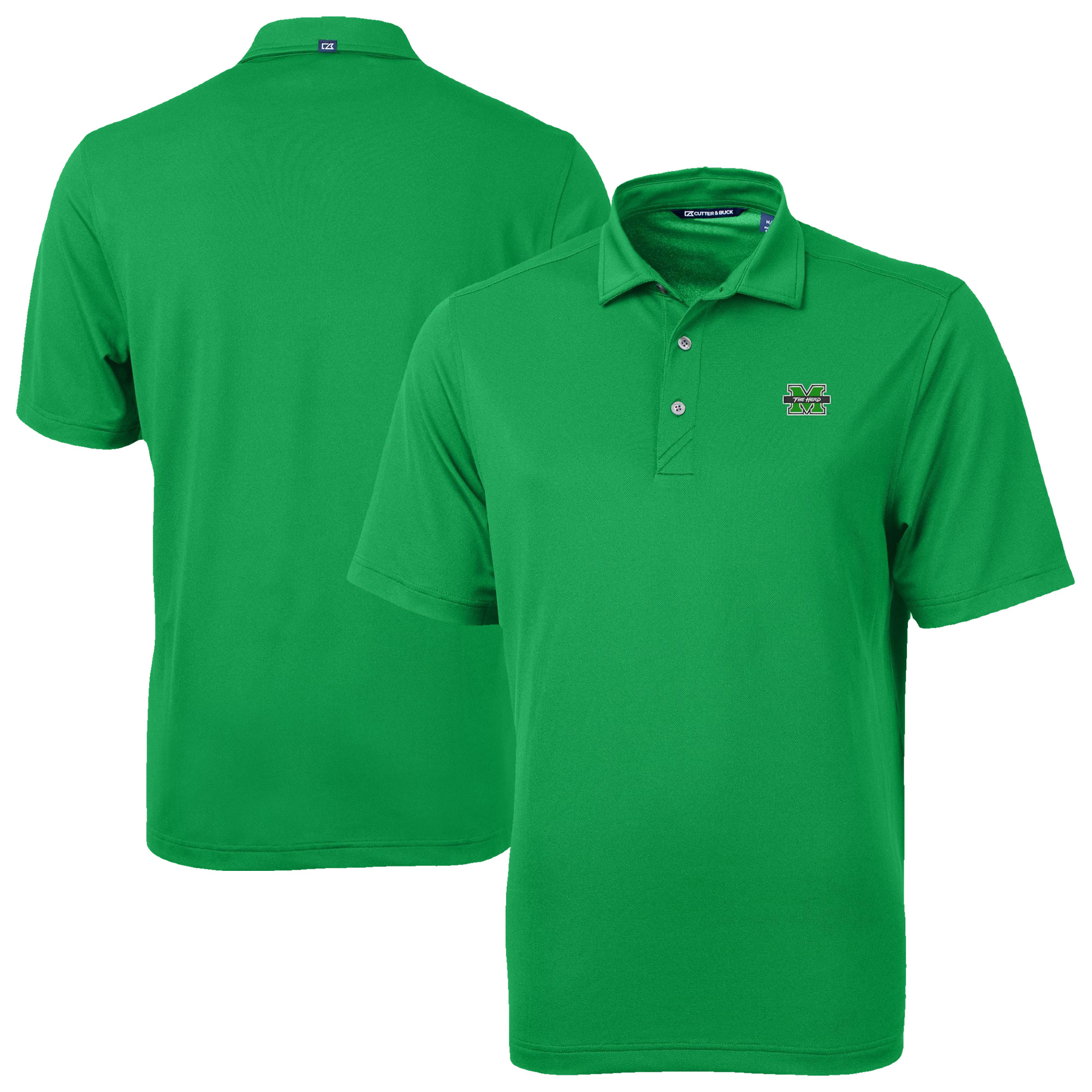 Men’s Cutter & Buck Kelly Green Marshall Thundering Herd Virtue Eco Pique Recycled Polo Men’s Cutter & Buck Kelly Green Marshall Thundering Herd Virtue Eco Pique Recycled Polo