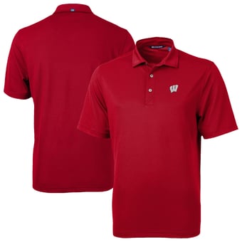 Men's Cutter & Buck Red Wisconsin Badgers Virtue Eco Pique Recycled Polo