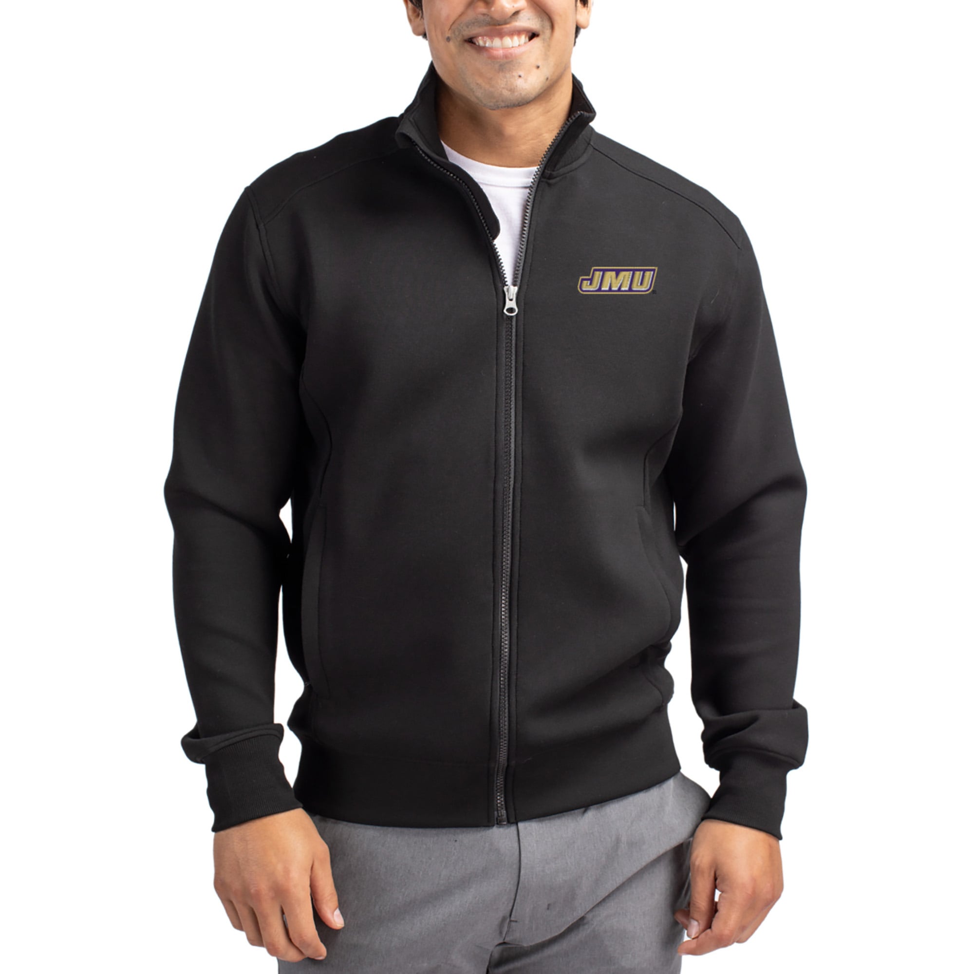 Men's Cutter & Buck Black James Madison Dukes Roam Eco Recycled Full-Zip Jacket