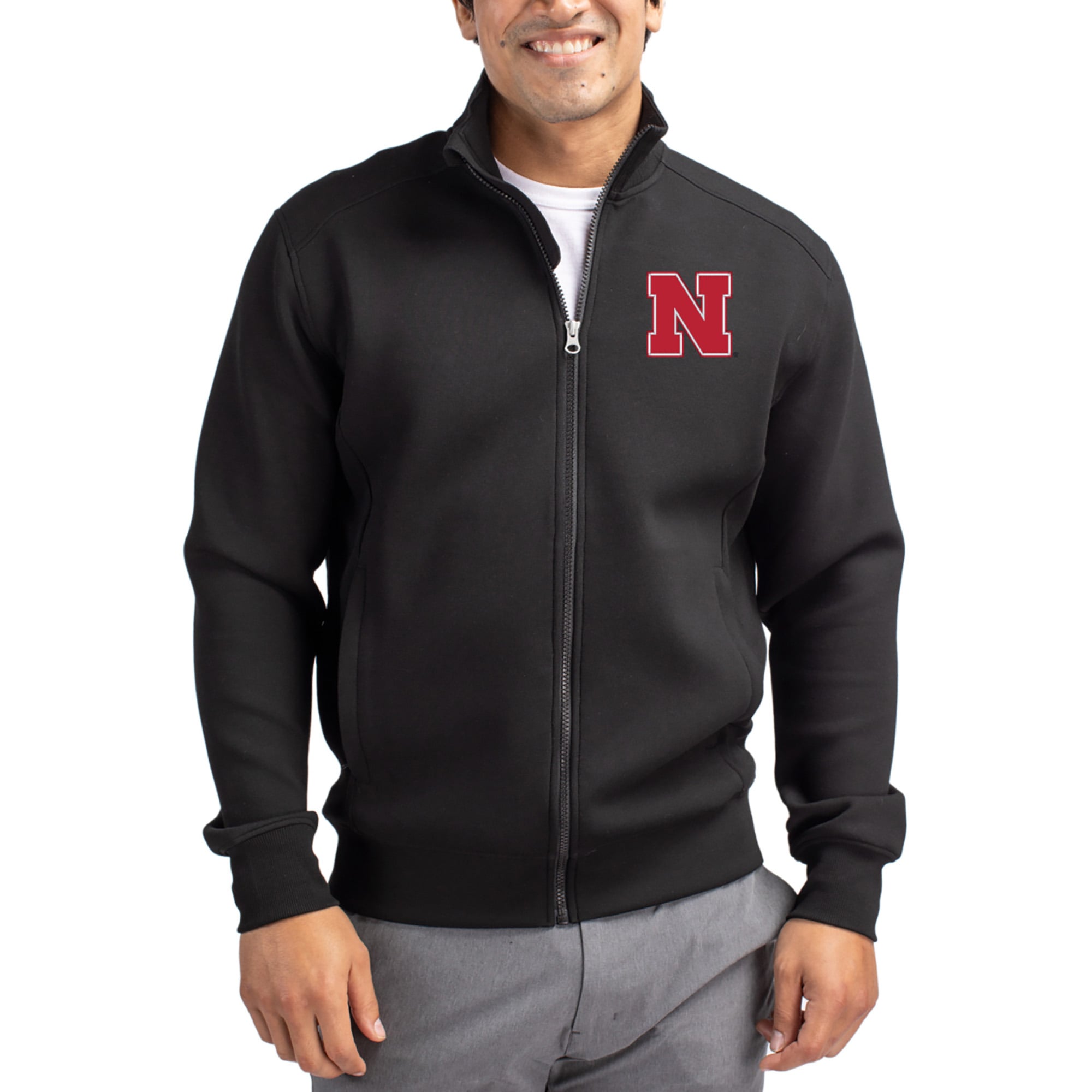 Men's Cutter & Buck  Black Nebraska Huskers Roam Eco Recycled Full-Zip Jacket