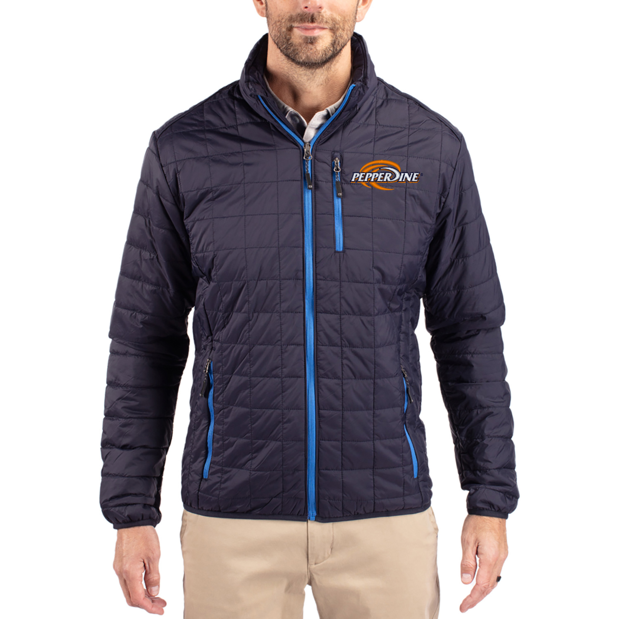 Men’s Cutter & Buck Navy Pepperdine Waves Rainier Eco Insulated PrimaLoft Full-Zip Puffer Jacket Men’s Cutter & Buck Navy Pepperdine Waves Rainier Eco Insulated PrimaLoft Full-Zip Puffer Jacket