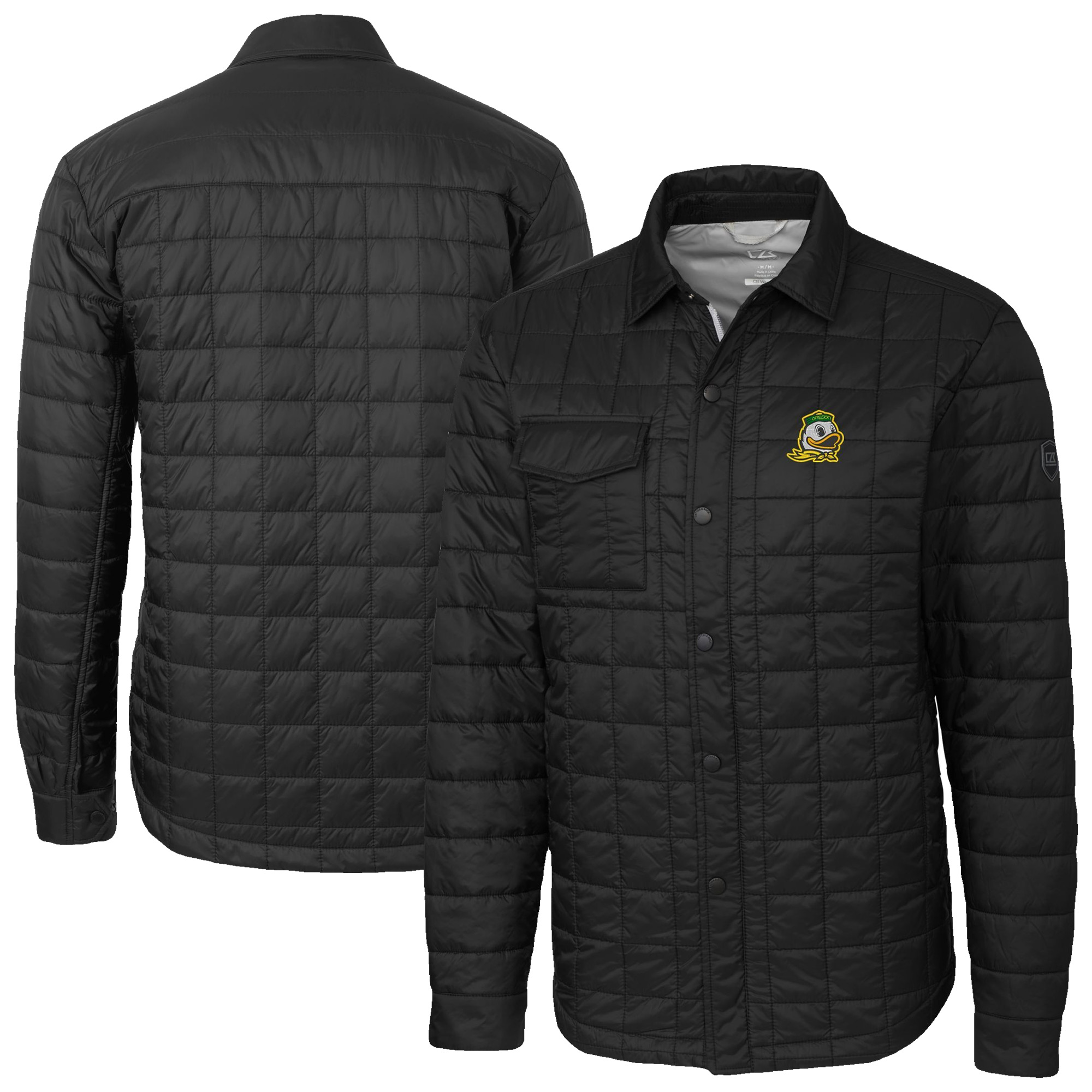 Men's Cutter & Buck  Black Oregon Ducks Ranier Eco Insulated PrimaLoft Full-Snap Shacket