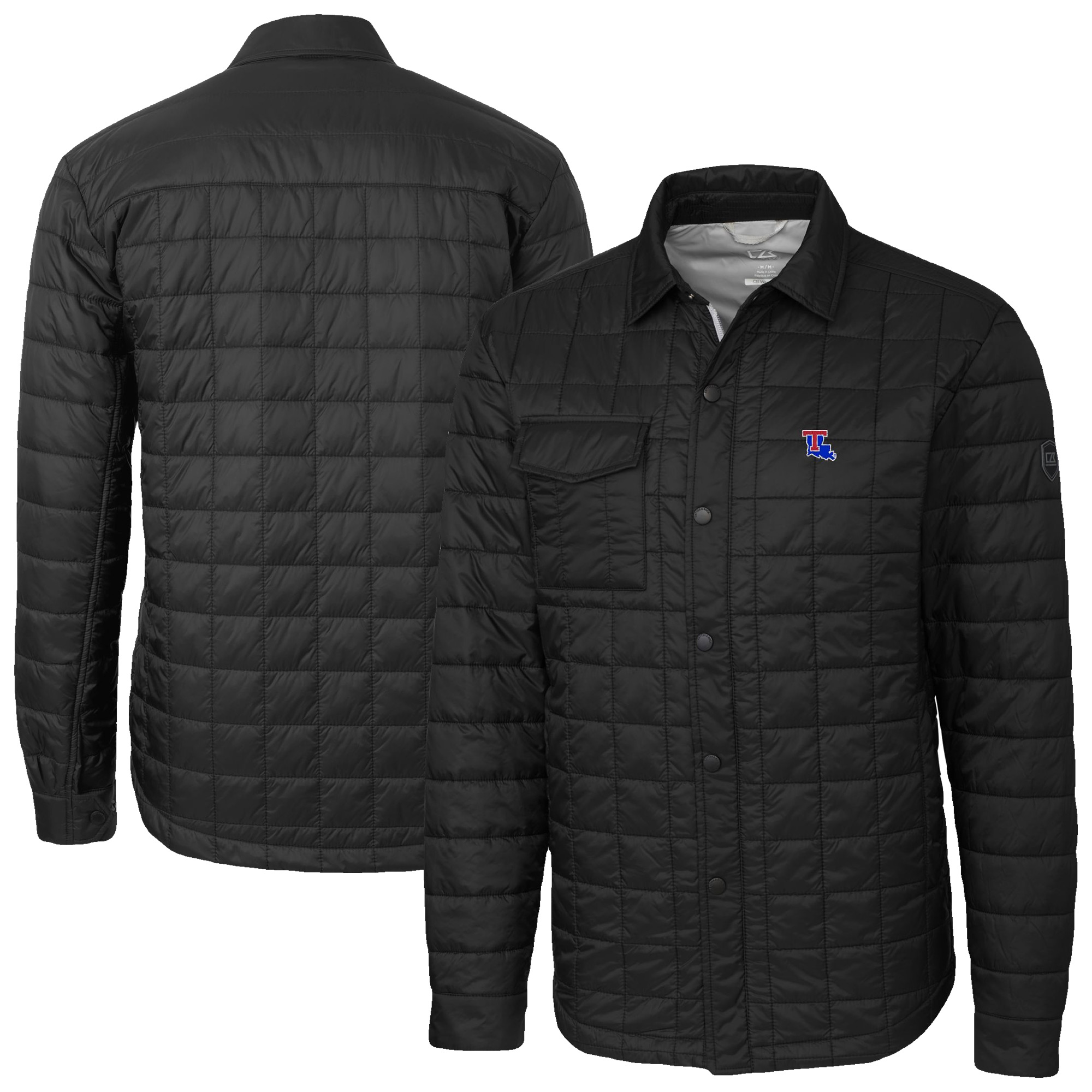 Men’s Cutter & Buck Black Louisiana Tech Bulldogs Ranier Eco Insulated PrimaLoft Full-Snap Shacket Men’s Cutter & Buck Black Louisiana Tech Bulldogs Ranier Eco Insulated PrimaLoft Full-Snap Shacket